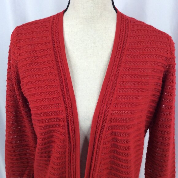 Chicos Travelers 0 Open Cardigan Sweater Womens Size Small / 4 Red Textured Knit - Picture 5 of 8